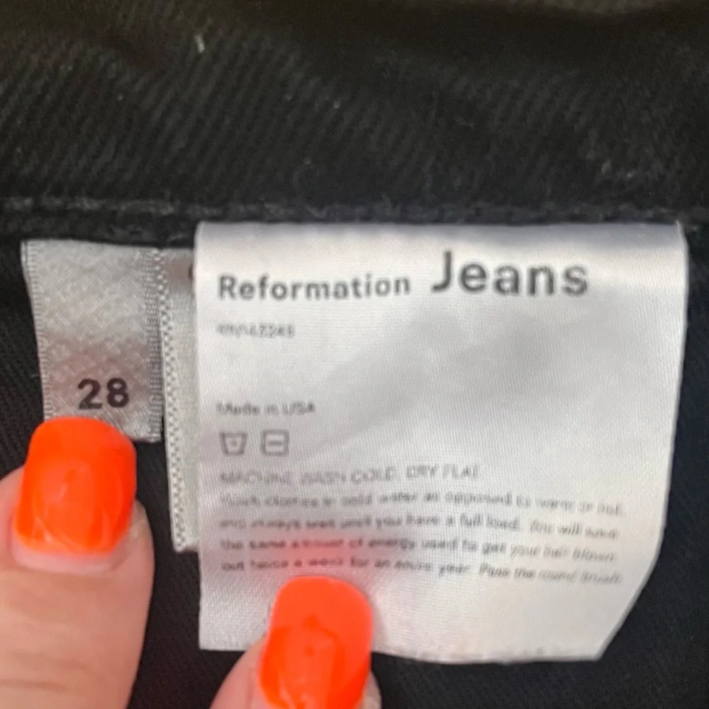 Reformation SAMPLE Julia High Cigarette Jeans Black Destroyed with Knee Patch